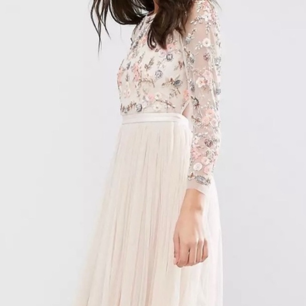 Needle & Thread Floral Embroidered Maxi Dress in Cream and Pink - Picture 9 of 14